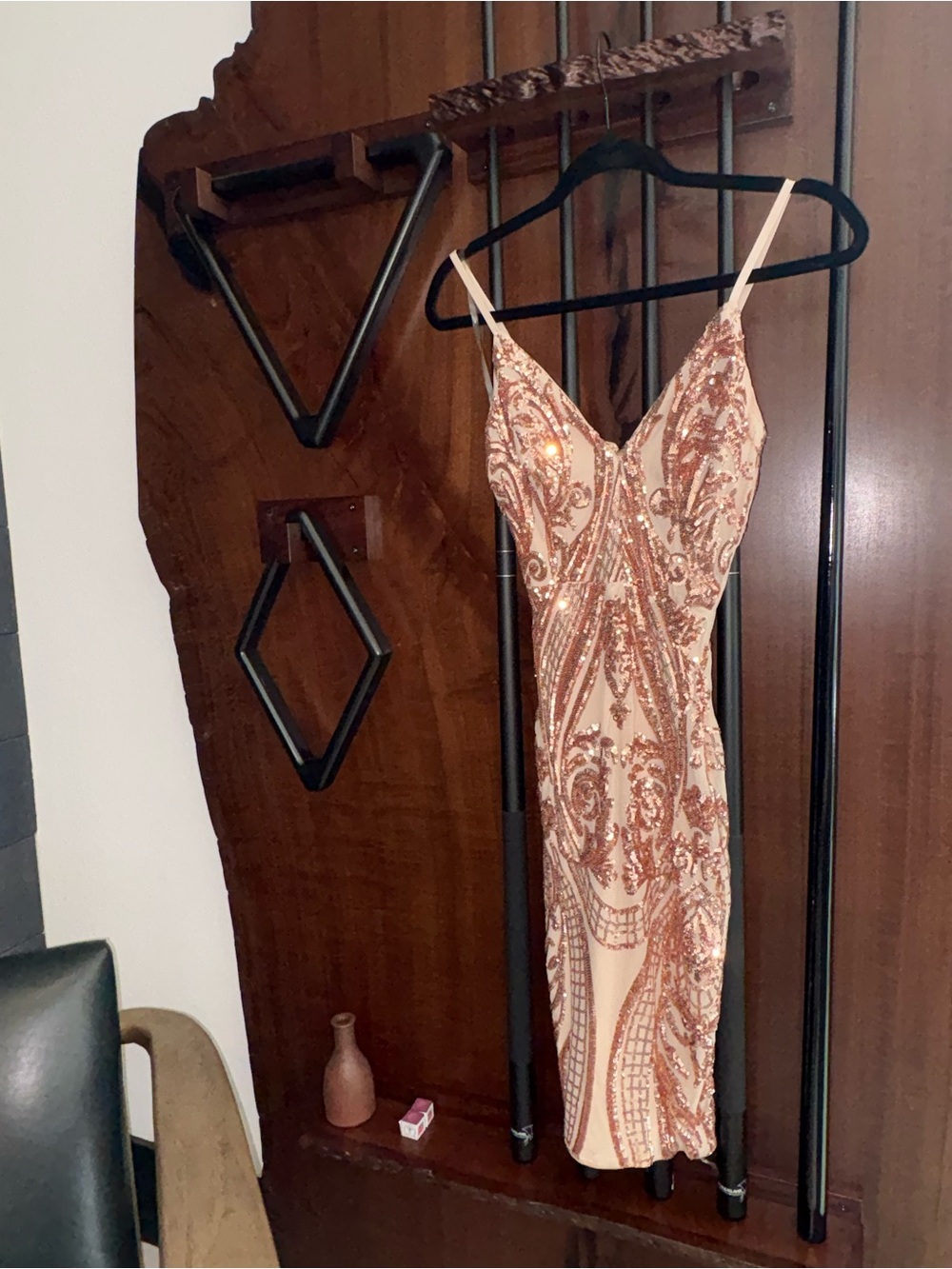 Fashion Nova Rose Gold Sequin Midi Dress